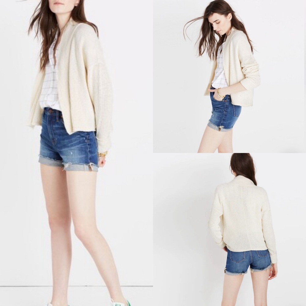 Madewell Shawl Collar Crop Cardigan Sweater Marshmallow Medium Open Cotton